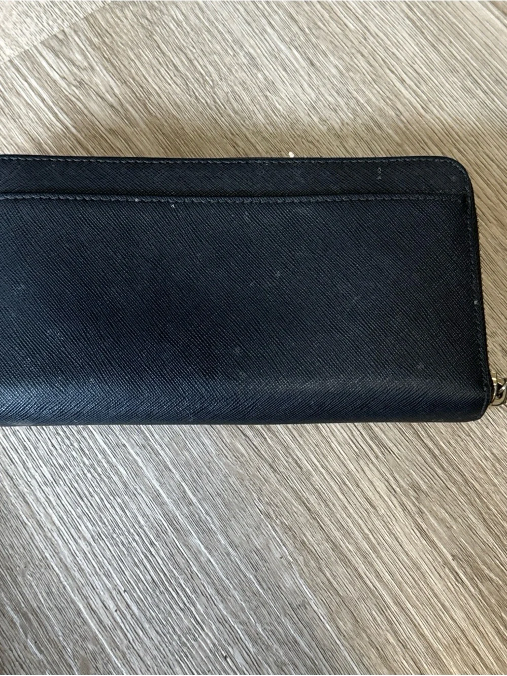 kate spade Black Saffiano Zip-Around Wallet with Gold Logo